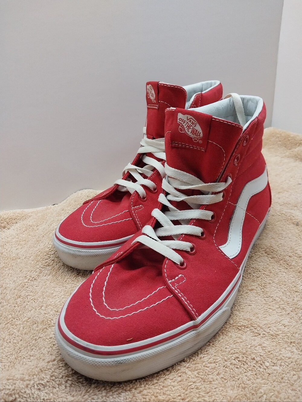 Vans Red High-Top Sneakers with White Side Stripe